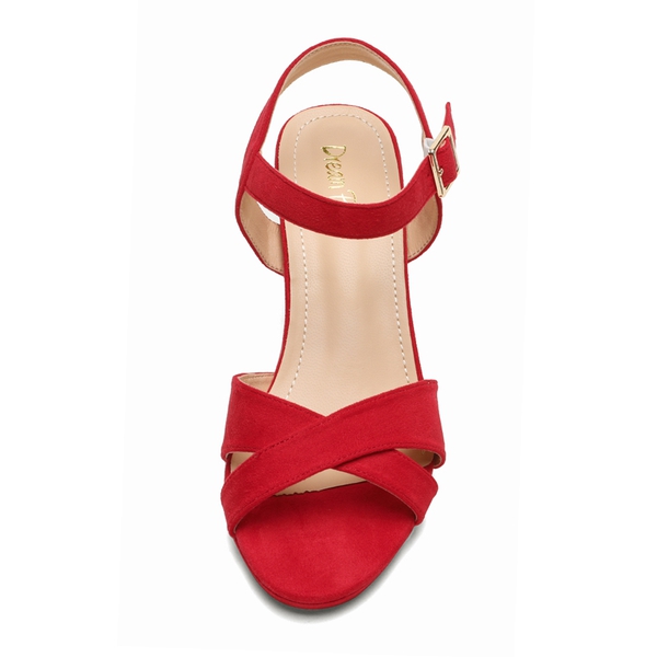 Chunky Heel Ankle Strap Sandals - RED SUEDE - 2